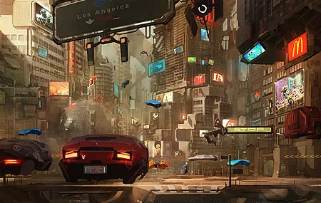 AI艺术 未来 城市 汽车 奇幻艺术 科幻 赛博朋克 城市景观  4K壁纸