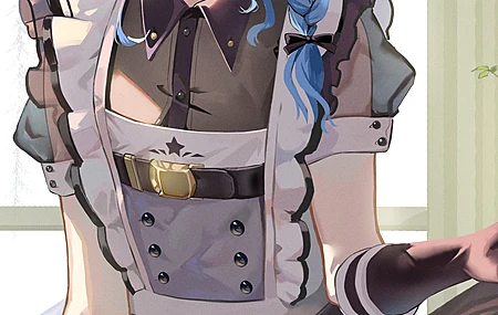 礼服 蓝头发 蓝眼睛 辫子 微笑 女仆 动漫女孩 女佣服装 眼镜  手机壁纸 4K壁纸