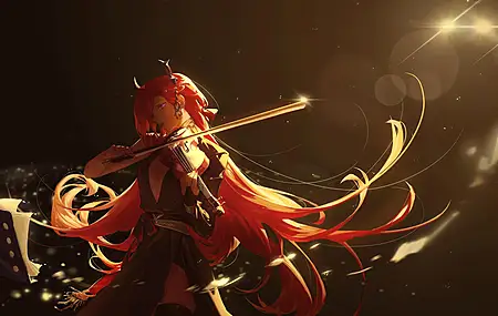 长发 红发 游戏CG 明日方舟 号角 小提琴  4K壁纸