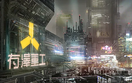 赛博朋克 小镇 灯光效果  4K壁纸