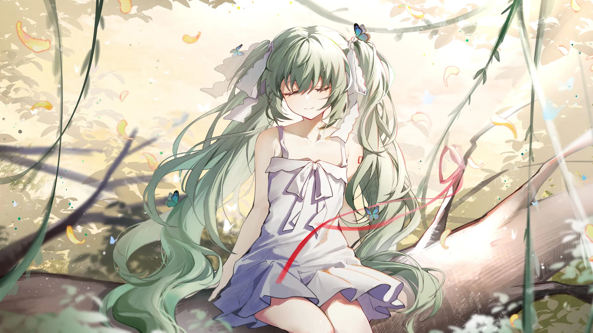 长发 绿色头发 动漫 初音 小提琴 双马尾 4K壁纸