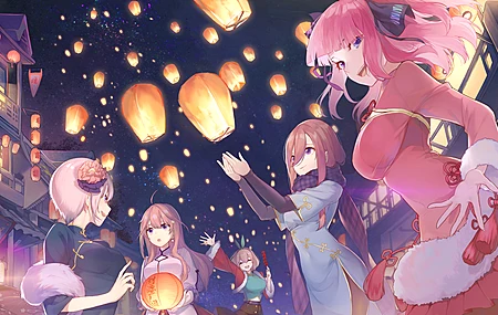 中式连衣裙 夜晚 动漫 女孩 4K壁纸