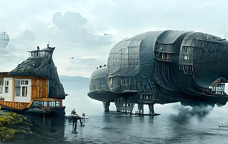 旅行者 海神之旅 旅行海报 宇宙飞船 原木小屋 小屋  4K壁纸