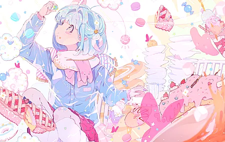 动漫 动漫女孩 食物  4K壁纸