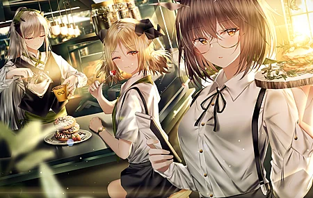 女服务员 动漫女孩 动漫 AI艺术 明日方舟 咖啡馆 餐厅 4K壁纸