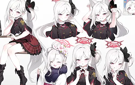 白发 长发 马尾辫 侧马尾 蔚蓝档案 白色背景 动漫女孩 兽耳 制服 4K壁纸