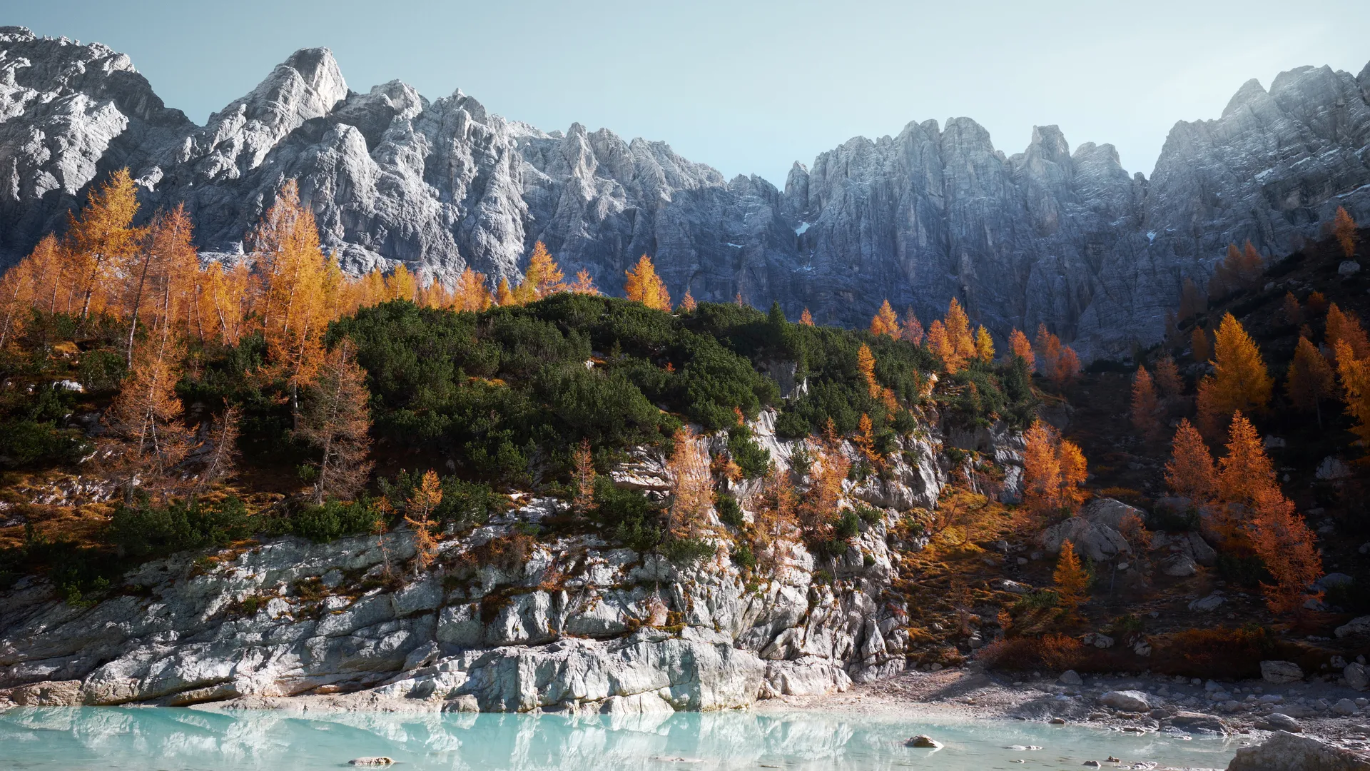 山脉 自然 湖泊 树木 岩石 天空 风景  4K壁纸
