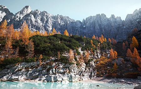 山脉 自然 湖泊 树木 岩石 天空 风景  4K壁纸