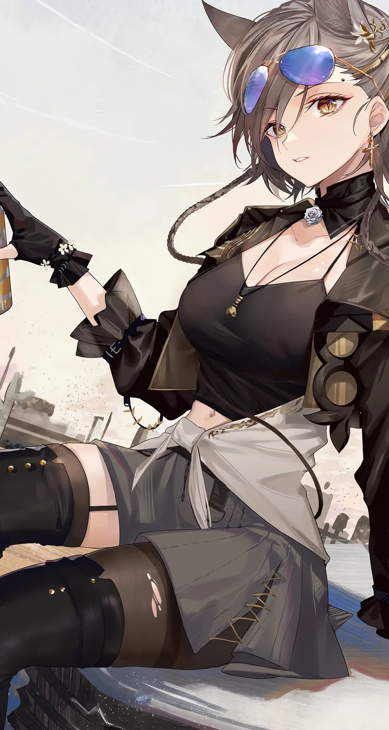 辫子 狐狸耳朵 动漫 动漫女孩 太阳镜 十字架 手机壁纸 4K壁纸