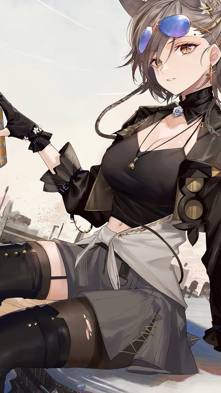 辫子 狐狸耳朵 动漫 动漫女孩 太阳镜 十字架 手机壁纸 4K壁纸
