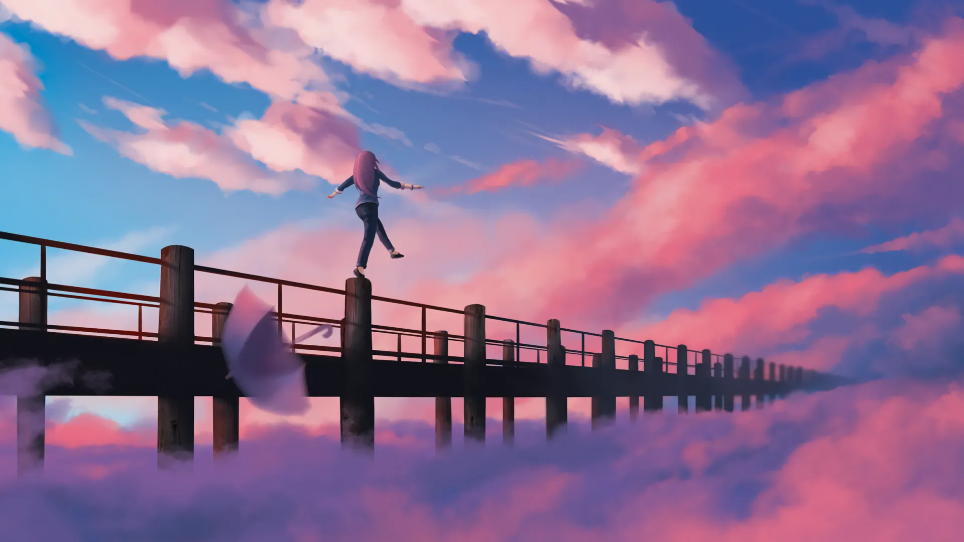 动漫 动漫女孩 天空 雨伞  4K壁纸