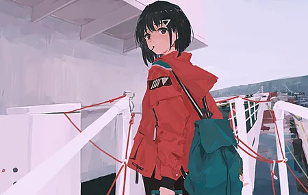 动漫女孩 动漫 夹克 背包  4K壁纸