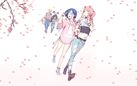 动漫 动漫女孩 动漫男孩 樱花 校服 青春 4K壁纸