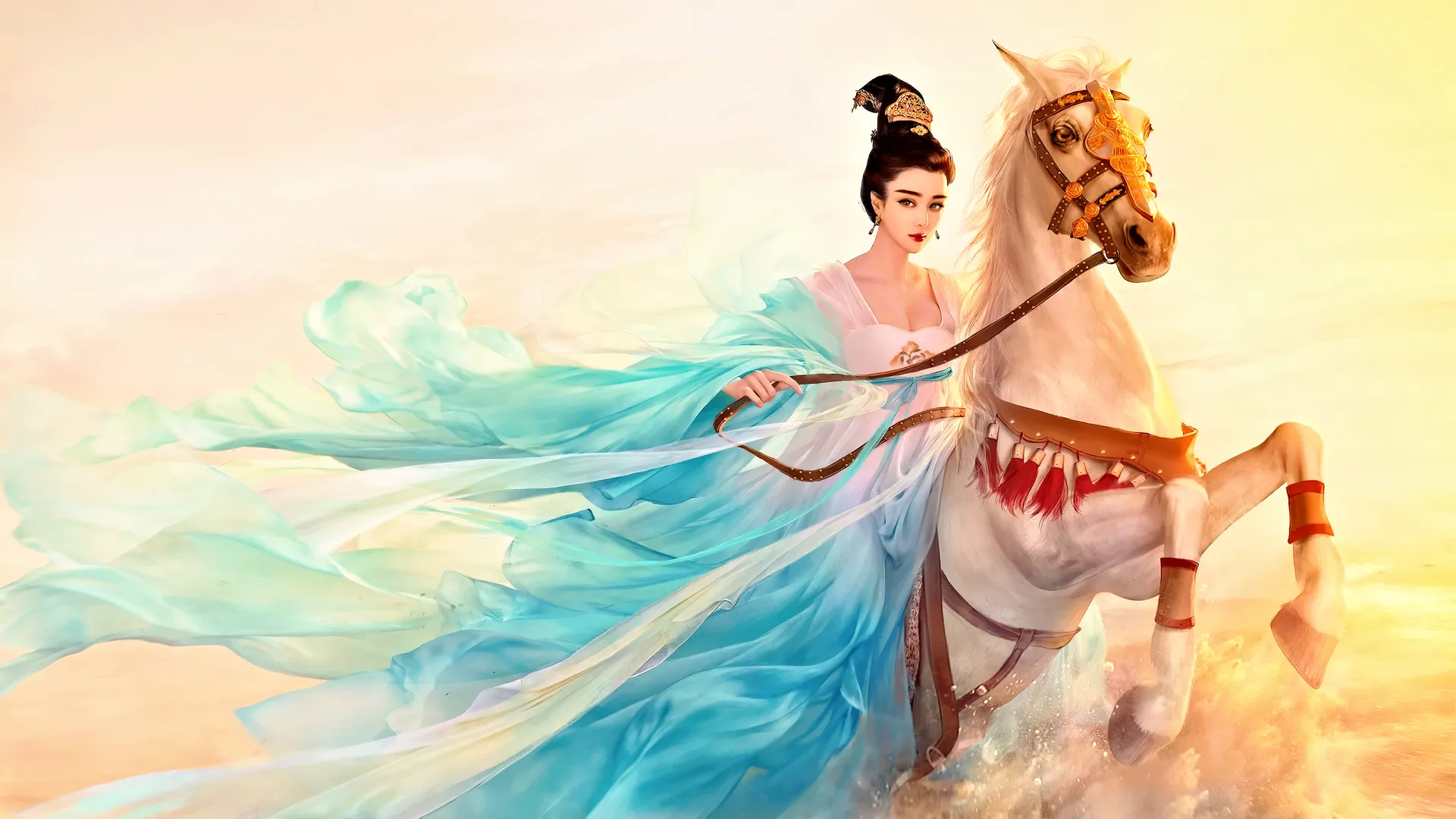 女人 亚洲 AI艺术 原图 奇幻艺术 肖像 绘画 马  4K壁纸