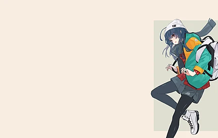 长发 营 棕色背景 动漫 动漫女孩 围巾 运动鞋  4K壁纸