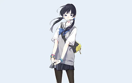 微笑 女学生 原创人物 长发 动漫女孩 动漫 简单背景 校服 领结 手镯 背包 绘画 4K壁纸