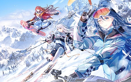 白发 滑雪 冬天 动漫女孩 滑雪 跳台 动漫 艺术作品 雪山 4K壁纸