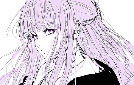长发 紫色头发 简单的背景 绘画 白色背景 紫色眼睛 动漫女孩 4K壁纸
