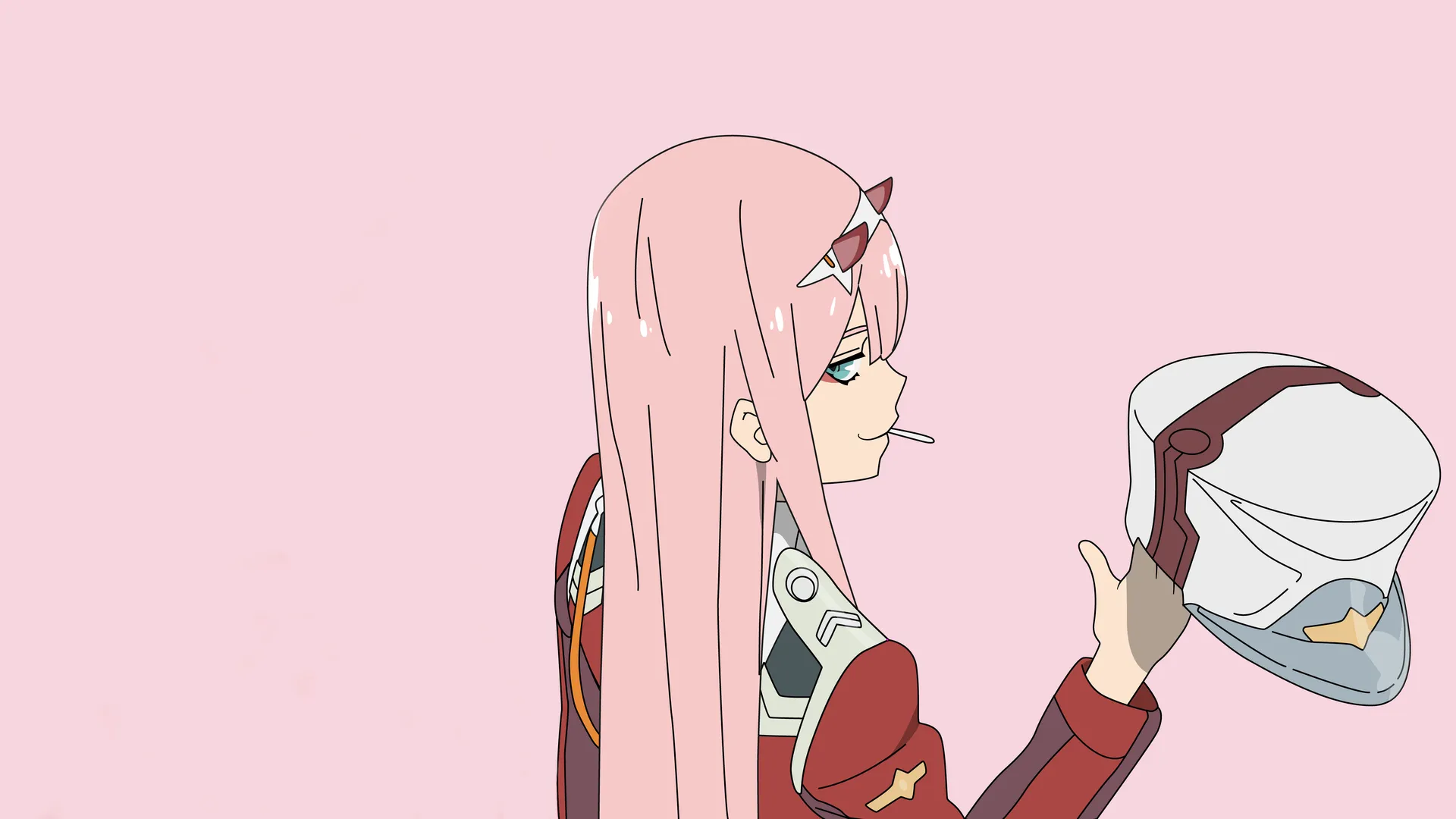 粉红色的头发 帽子 动漫女孩 制服 简单的背景 粉红色的背景 极简主义 零零二号 弗兰的亲爱的 国家队 8K壁纸