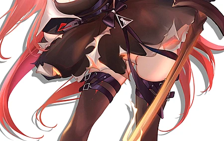 红发 长发 动漫 动漫女孩 明日方舟 角 紫色眼睛 连衣裙 大腿高 手机壁纸 4K壁纸