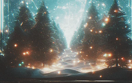 玻璃 灯 森林 夜 电视 透明度 雪 数字艺术 天空 星星 树木  4K壁纸 手机壁纸