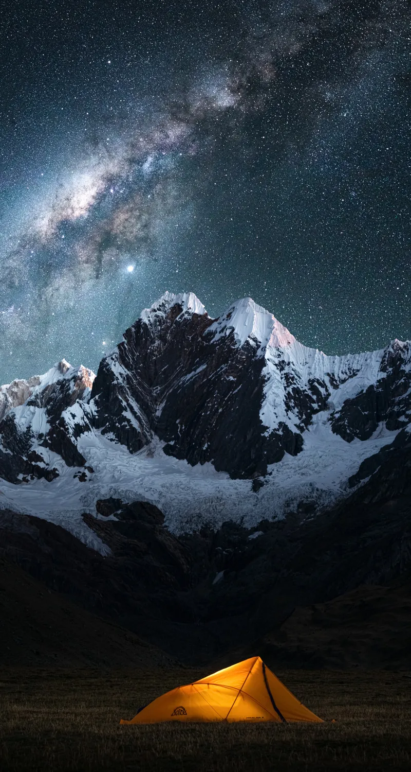 摄影 风景 自然 山脉 夜 雪 星夜 帐篷 星星   手机壁纸 4K壁纸