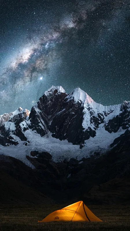 摄影 风景 自然 山脉 夜 雪 星夜 帐篷 星星   手机壁纸 4K壁纸
