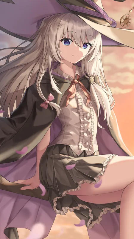 女巫 蓝眼睛  动漫女孩 动漫 巫师帽子 银发  手机壁纸 4K壁纸