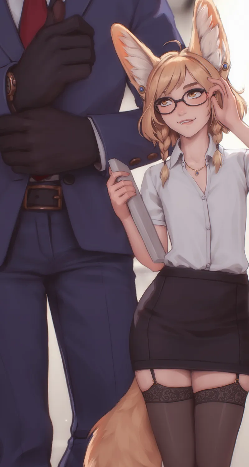 原创人物 幻想女孩 办公室女孩 动物耳朵 办公室 长袜 手机壁纸 4K壁纸