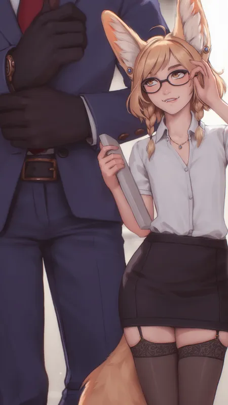 原创人物 幻想女孩 办公室女孩 动物耳朵 办公室 长袜 手机壁纸 4K壁纸