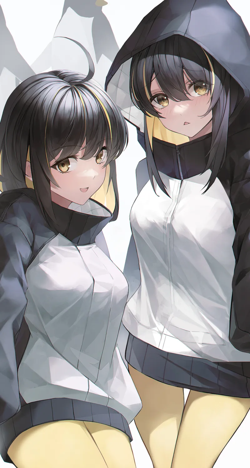 原创人物 双胞胎 两个女人 动漫 动漫女孩 艺术品 数字艺术 粉丝艺术 黄眼睛 手机壁纸 4K壁纸