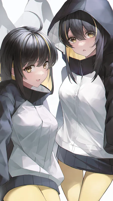 原创人物 双胞胎 两个女人 动漫 动漫女孩 艺术品 数字艺术 粉丝艺术 黄眼睛 手机壁纸 4K壁纸