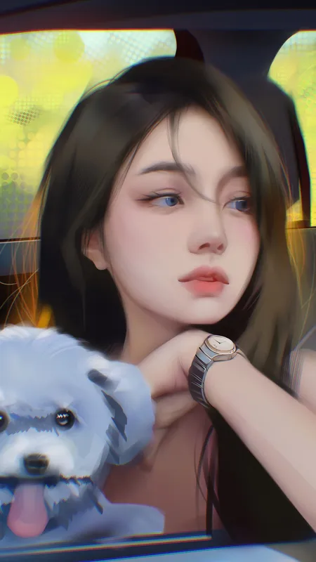 亚洲 蓝眼睛 女性 汽车内饰 手机壁纸 4K壁纸