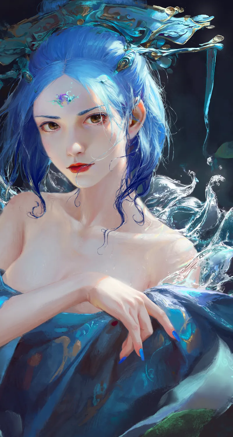 梦幻女孩 蓝头发 女人 手机壁纸 4K壁纸