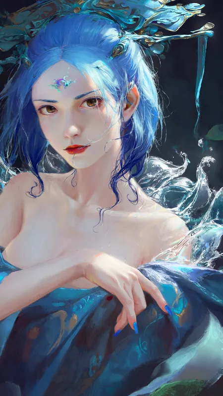 梦幻女孩 蓝头发 女人 手机壁纸 4K壁纸