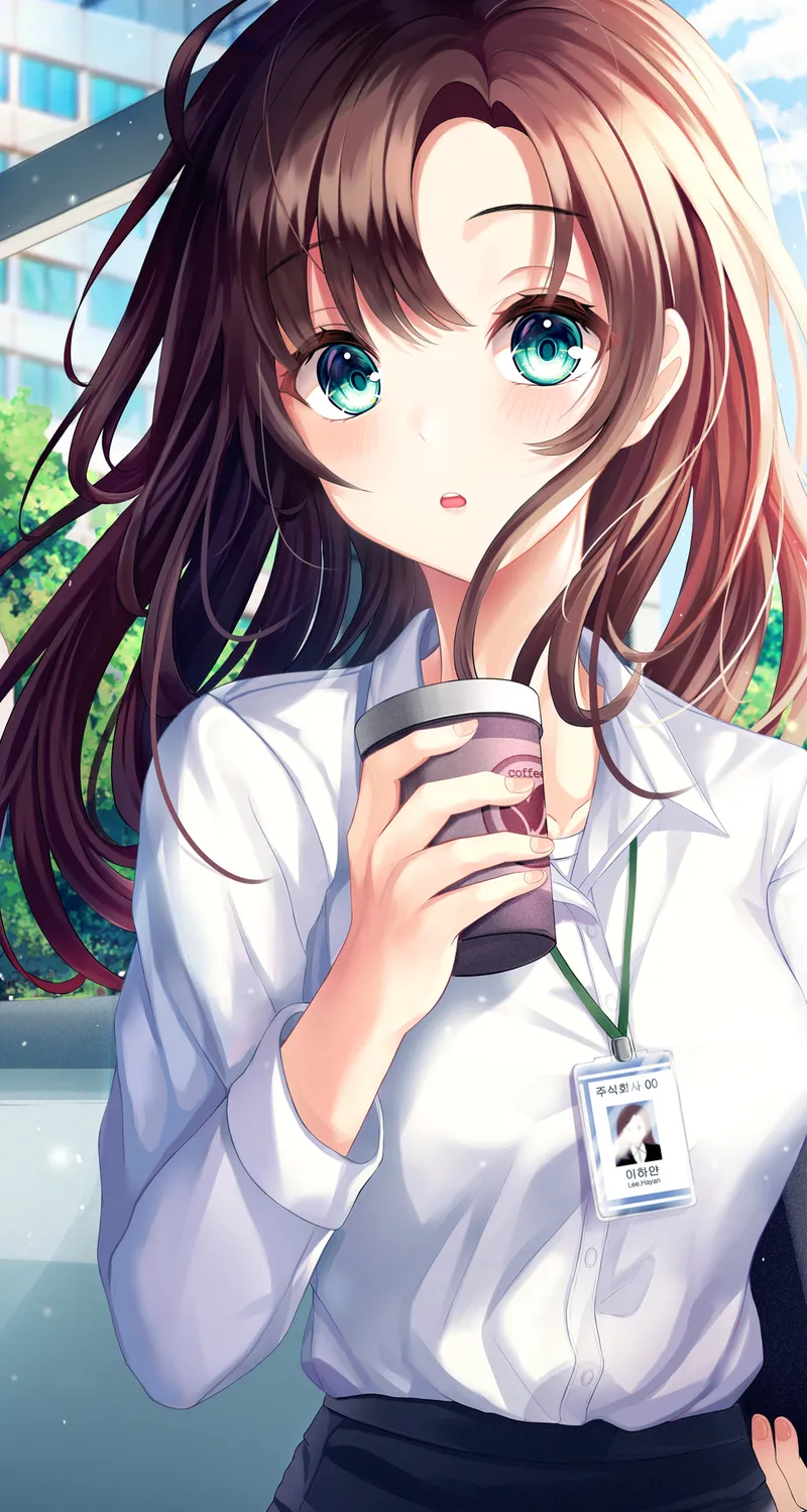 办公室女孩 深色皮肤 动漫 动漫女孩 水色眼睛 手机壁纸 4K壁纸