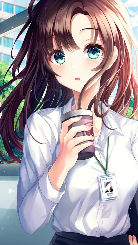 办公室女孩 深色皮肤 动漫 动漫女孩 水色眼睛 手机壁纸 4K壁纸