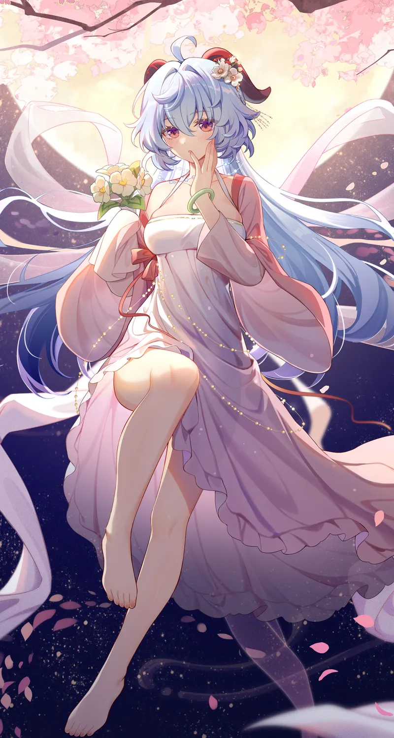 原神 漂浮 花瓣 鲜花 动漫女孩 手机壁纸 4K壁纸