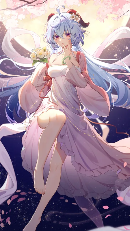 原神 漂浮 花瓣 鲜花 动漫女孩 手机壁纸 4K壁纸