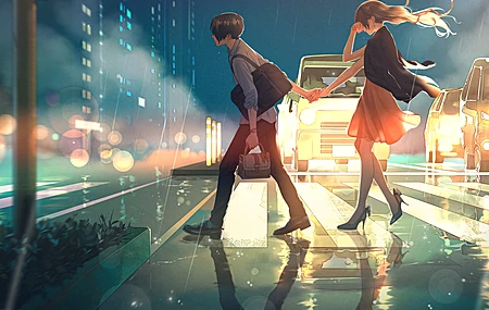 原创人物 动漫 动漫女孩 动漫男孩 动漫情侣 雨 4K壁纸