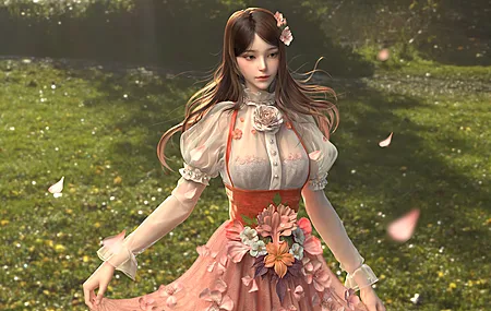 幻想女孩 女性 数码艺术 花卉 樱花 连衣裙 4K壁纸