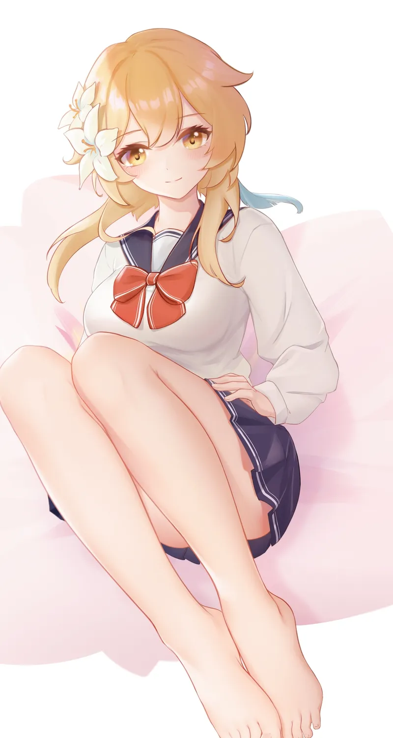 金发女郎 独唱 原神 裙子 露明 动漫女孩 黄眼睛 校服 头发里的花 手机壁纸 4K壁纸