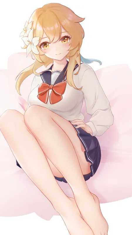 金发女郎 独唱 原神 裙子 露明 动漫女孩 黄眼睛 校服 头发里的花 手机壁纸 4K壁纸