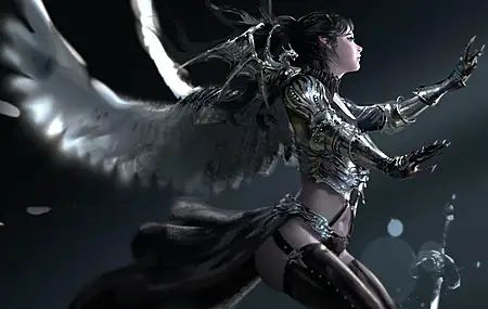 女人 奇幻女孩 黑发 战士 AI艺术 插图 奇幻艺术 翅膀 盔甲 4K壁纸