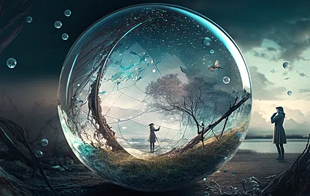 艺术 超现实 插图 世界 泡沫 云 4K壁纸