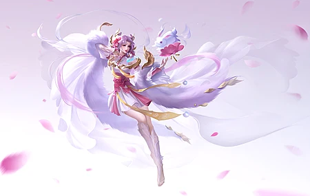 游戏CG 角色 奇幻女孩 紫色头发 腿 口红 女人 王者荣耀 兔子 动物 连衣裙 简单背景 紫色背景 白色连衣裙 4K壁纸