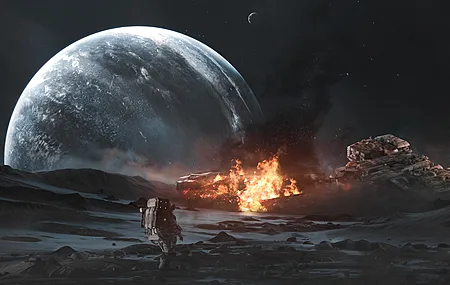 宇航员 数字艺术 插图 空间 科幻 小说 行星 月球 星星 4K壁纸