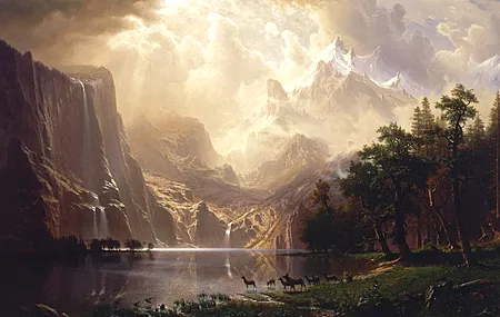 绘画 风景 山 云 荒野 奇幻艺术 天空 阳光 鹿 动物 自然 4K壁纸