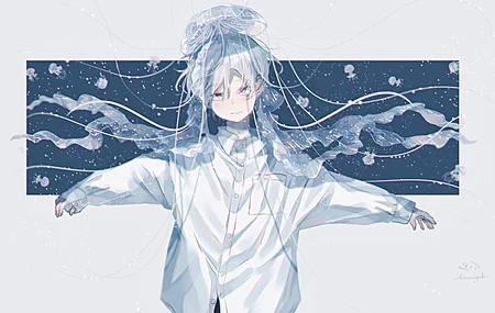 雨天 动漫 动漫男孩 水母 女孩 4K壁纸