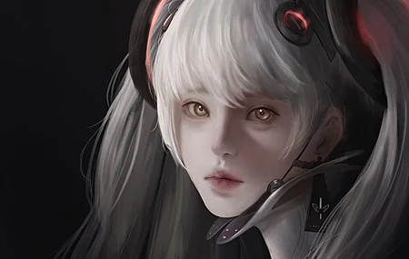 幻想女孩 女人 公园  白发 插图 AI艺术 素描 4K壁纸